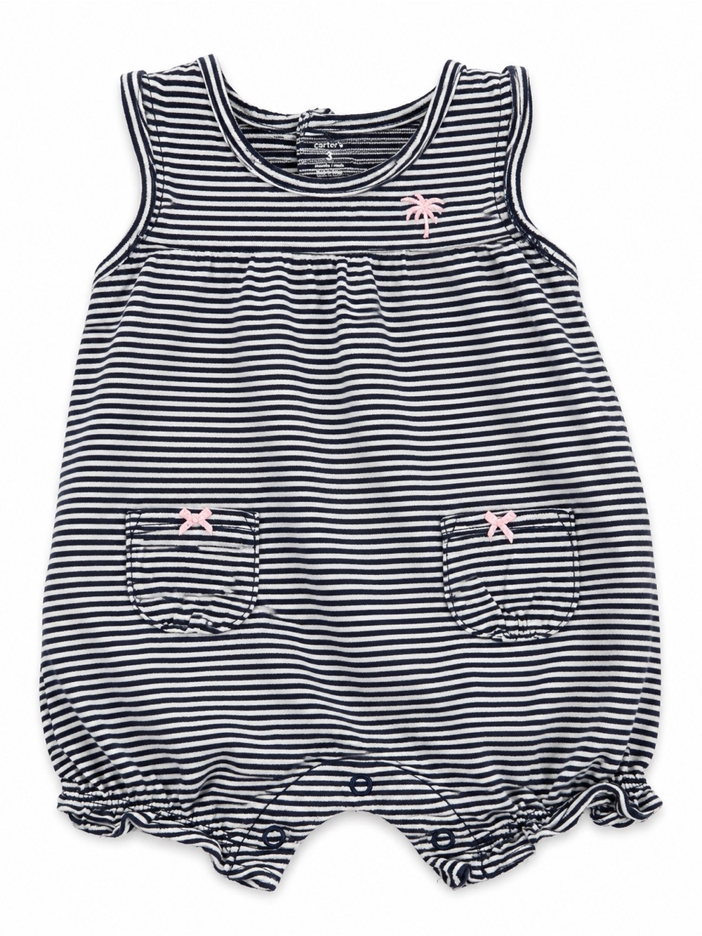 Carter's Navy and White Striped Sleeveless Sleep Sack with Pink Details